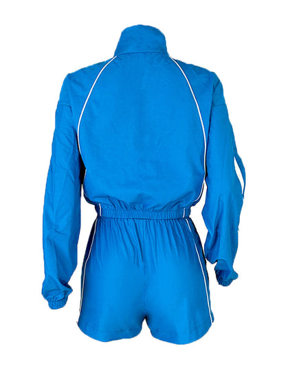 Zipper Colorblock Long Sleeve Shorts Set
