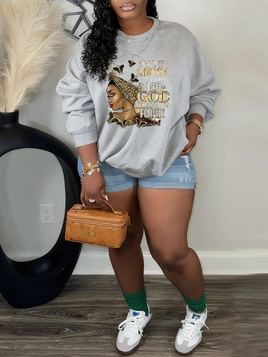 Letter Print Long Sleeve Casual Sweatshirt