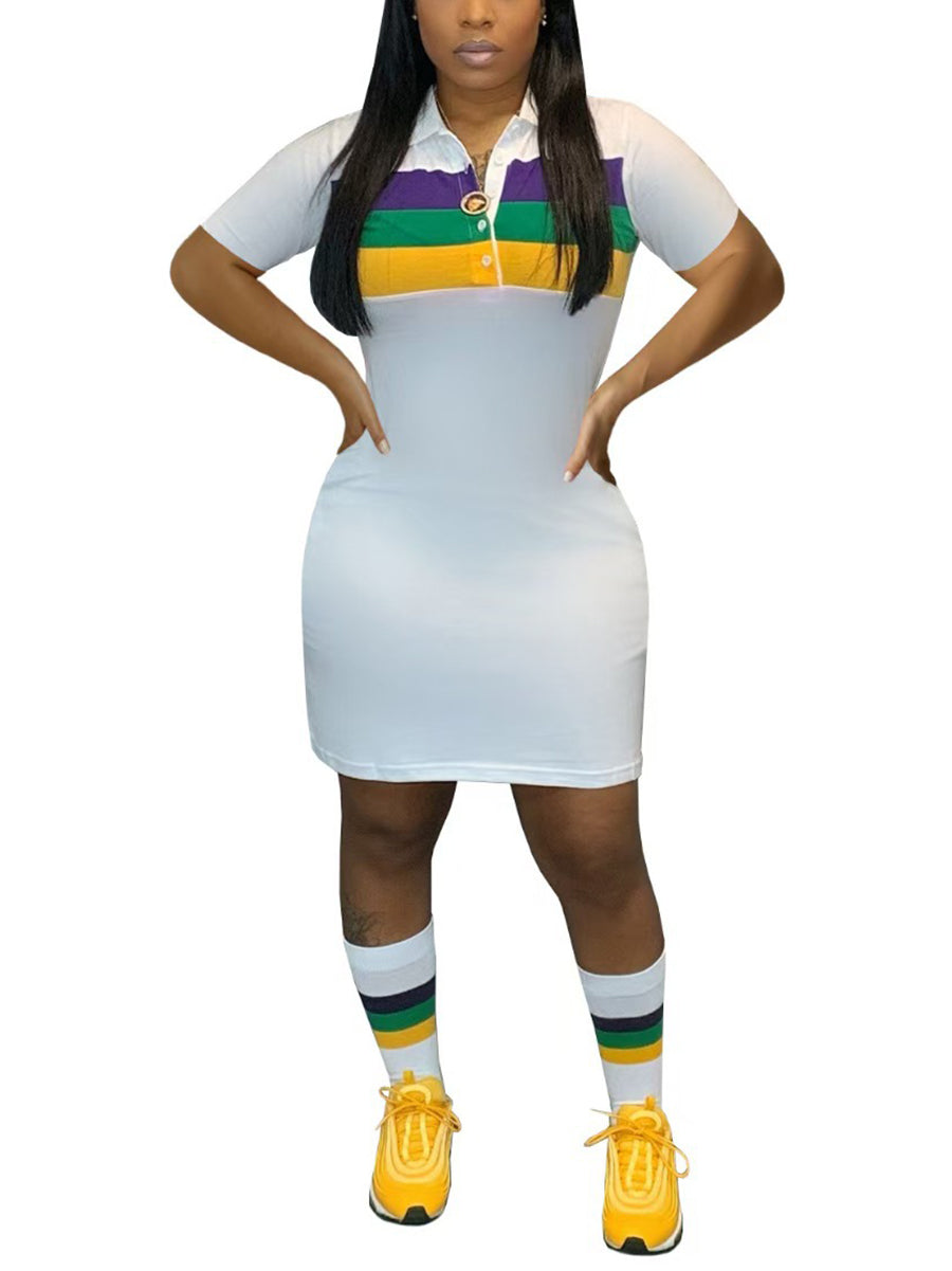 Digital Print Short Sleeve Shirt Collar Mini Dress