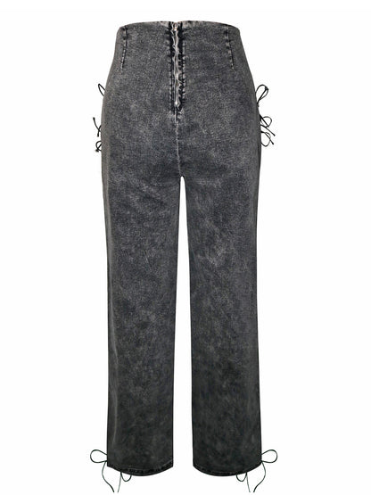 Lace-Up Cutout Denim Jeans