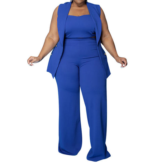 Conjunto de camiseta sin mangas de tres piezas y pantalones anchos