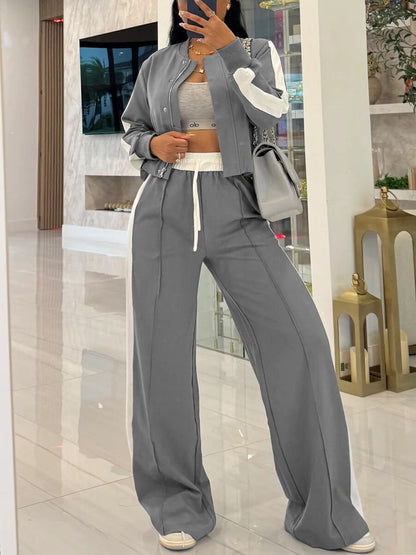 Sporty Jacket Wide Leg Pants Set