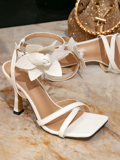 Flower Ankle Strap Heels Sandals