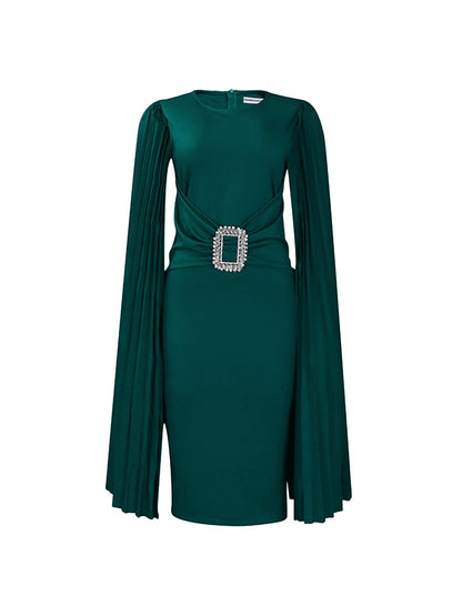 Pleated Cape Sleeve Midi Dress