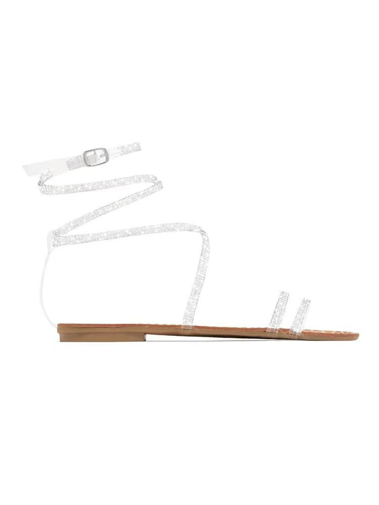 Sparkly Rhinestone Strappy Flat Sandals