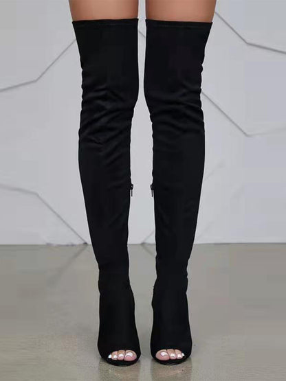 Open-Toe Side Zipper Suede Knee-High Boots