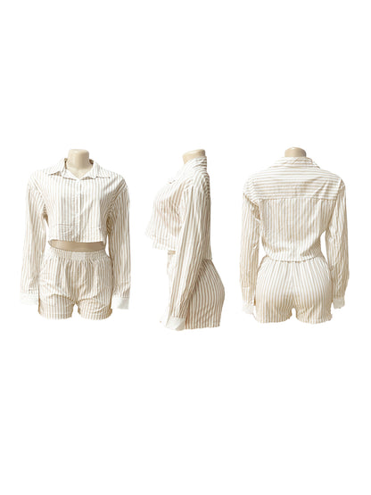 Striped Shirt Shorts Set