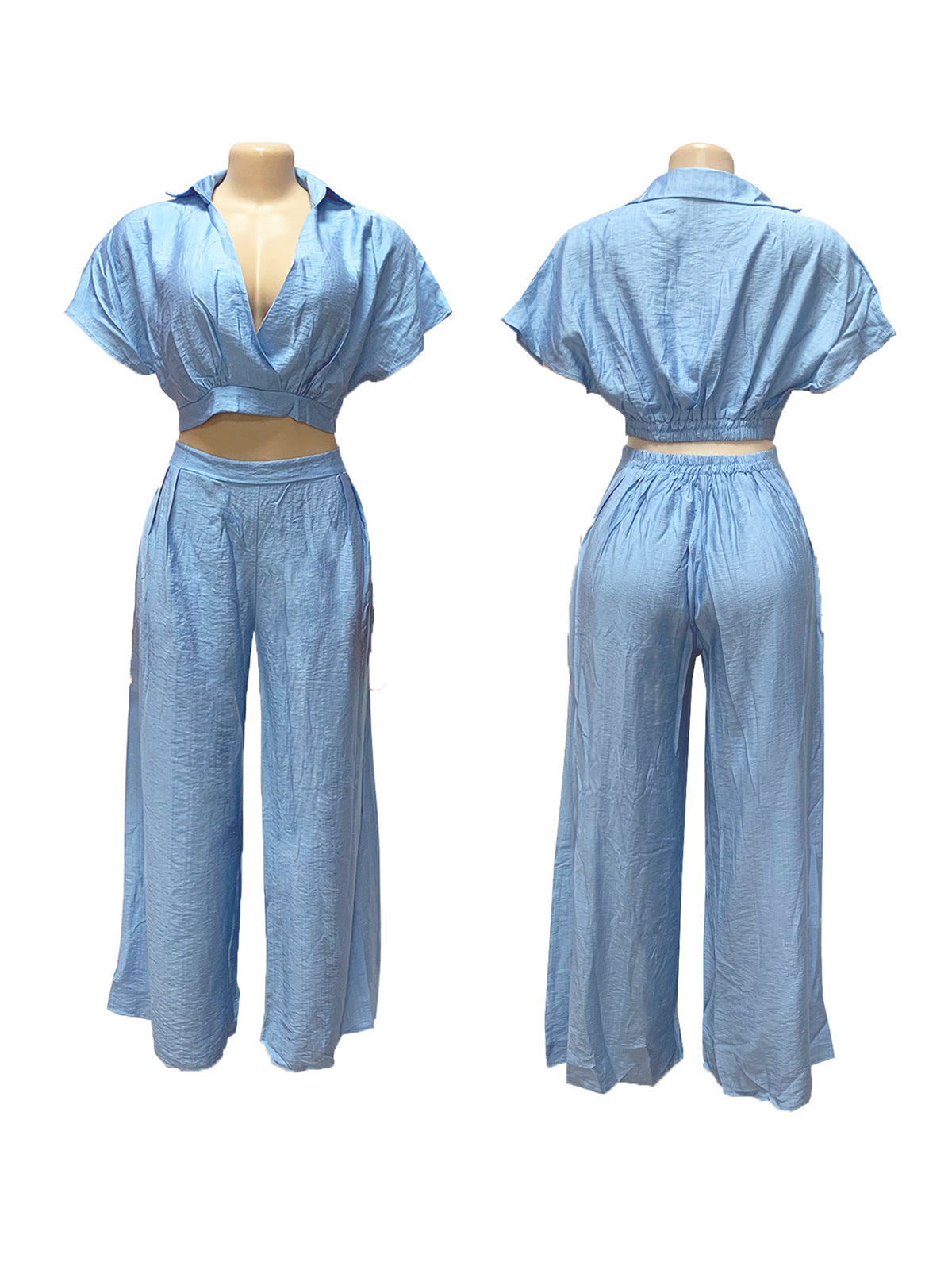 Solid Color Top Wide-Leg Pants Set