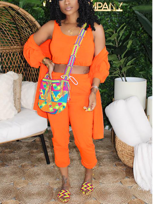 Three Piece Crop Top Jacket Jogger Set