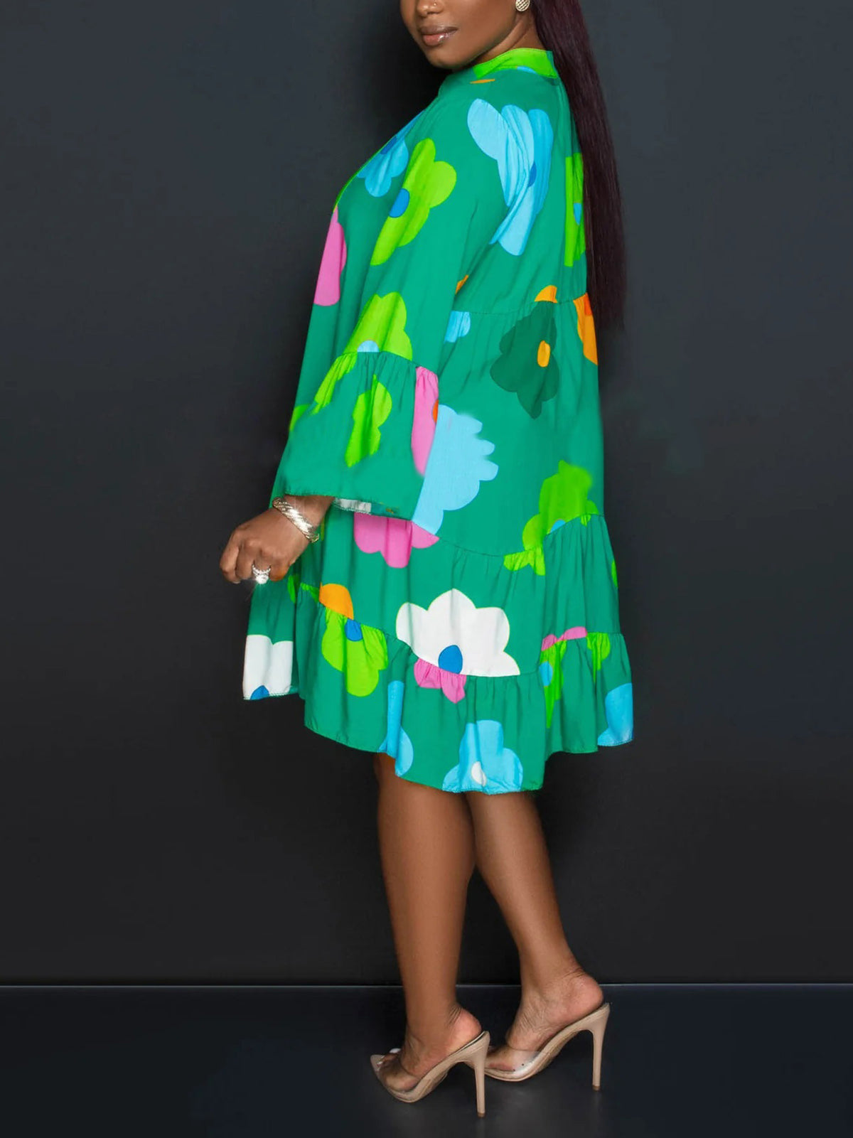 Vestido camisero de manga larga con estampado floral