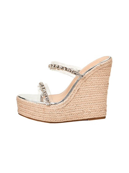 Rhinestone Transparent Strap Wedge Sandals