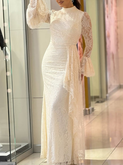 Lace Ruffle Flared Sleeve Maxi Dress