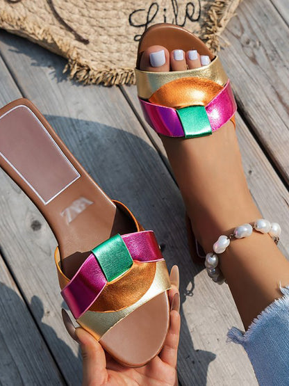 Cross Strap Flat Slides