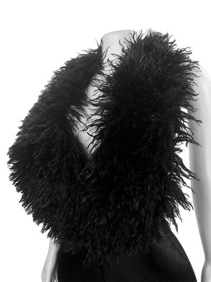 Backless Halter Faux Fur Trim Romper