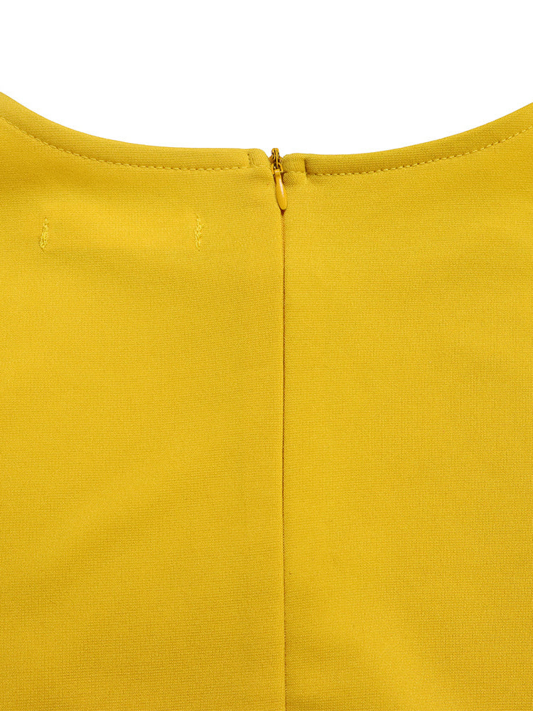 Pleated Cape Sleeve Midi Dress