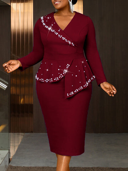 Plus Size Ruffle Bead Midi Dress