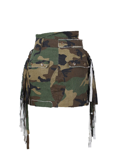 Camouflage Fringe Mini Skirt