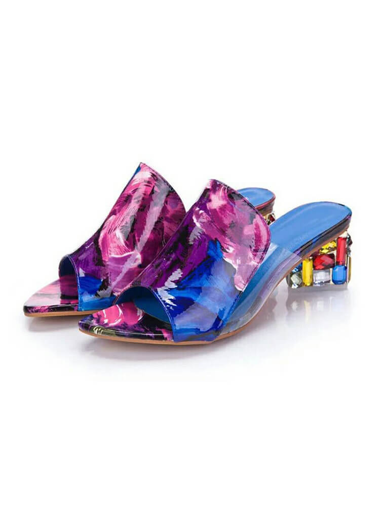 Colorful Crystal Patchwork Chunky Slide