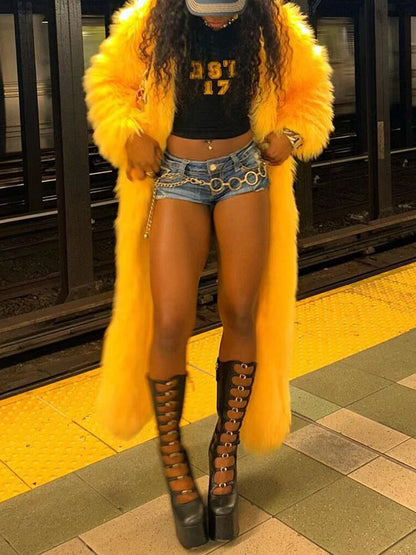 Solid Color Thick Fur Coat