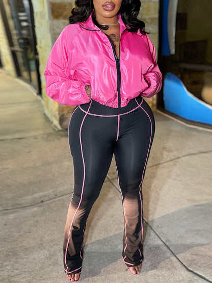 Zip-Up Cropped Jacket Leggings Set