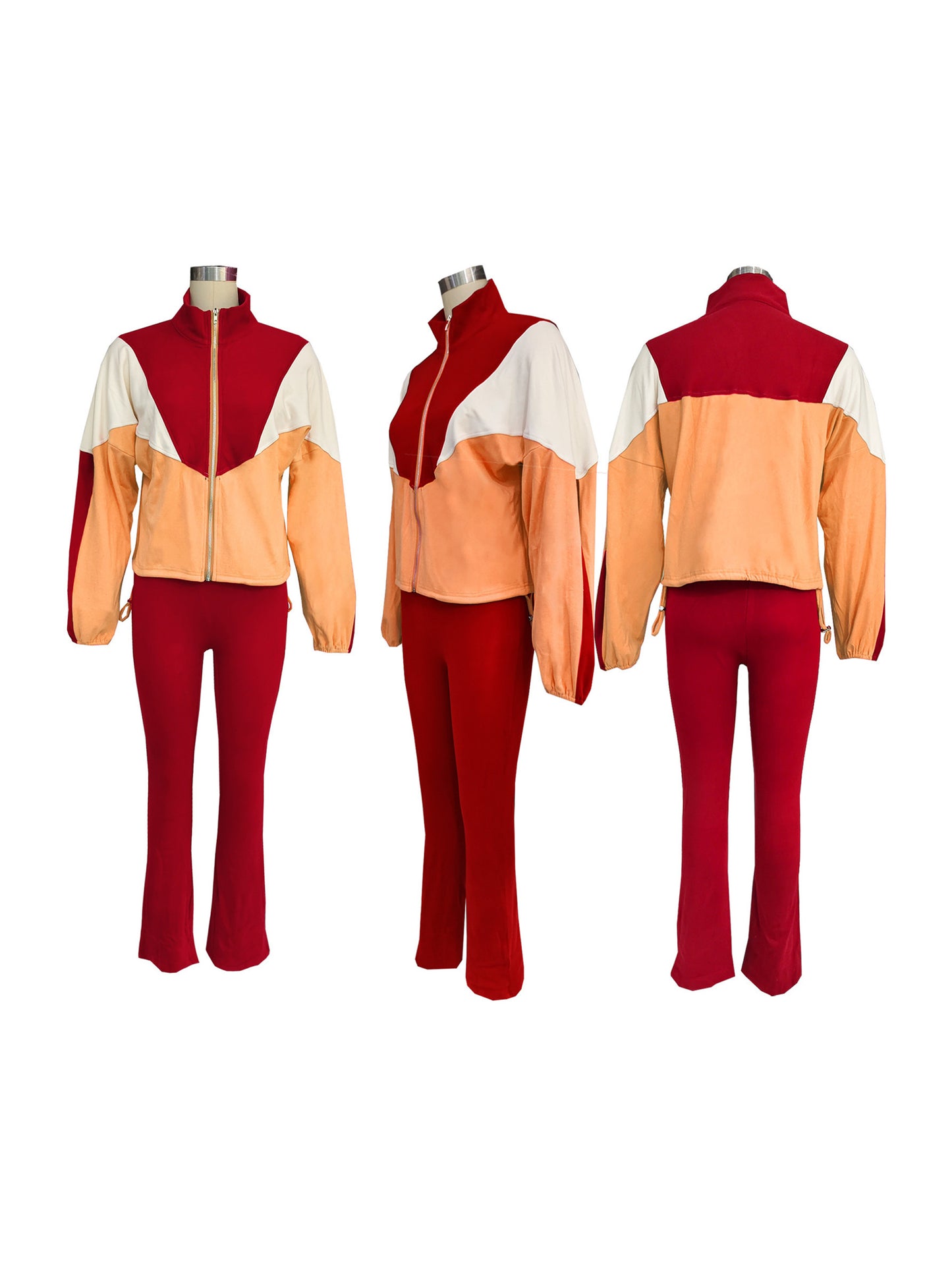 Color Block Zipper Jacket and Pants Set
