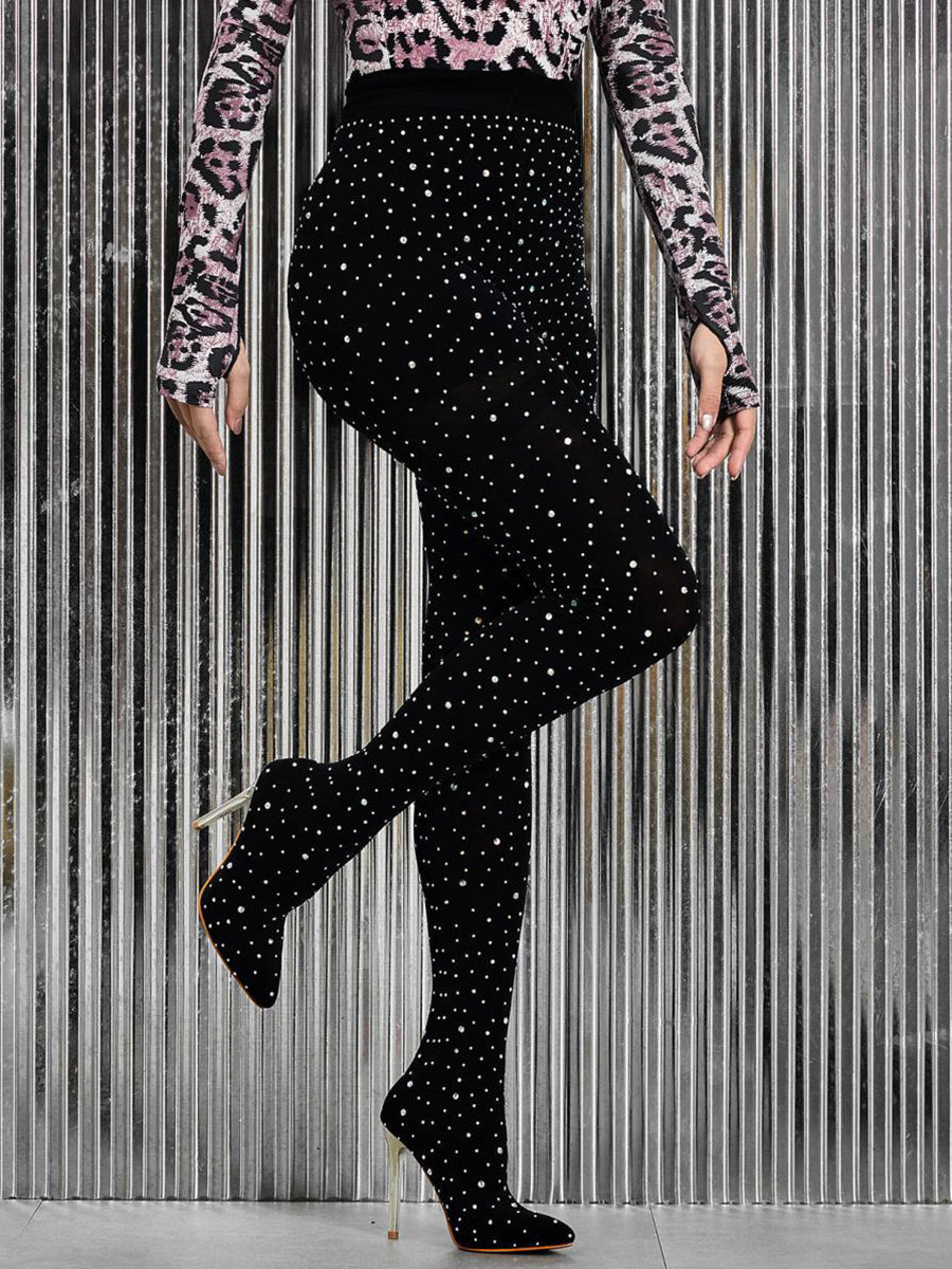 Rhinestone Stiletto Pointed Toe Pants Boots
