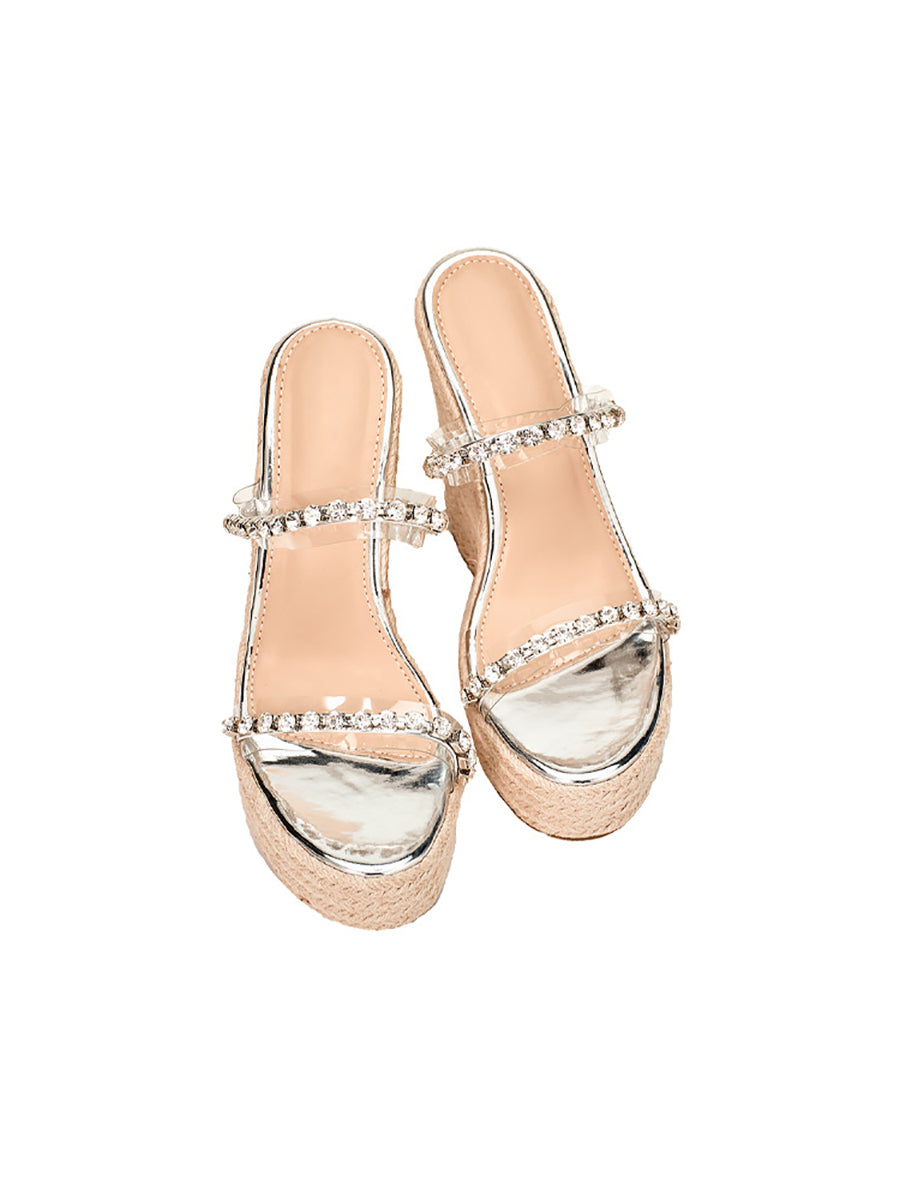 Rhinestone Transparent Strap Wedge Sandals