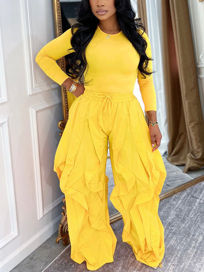 Two Piece Layered Ruched Pants Set