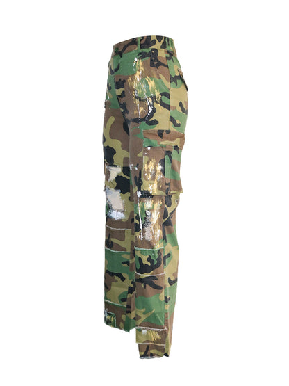 Camouflage Distressed Cargo Pants