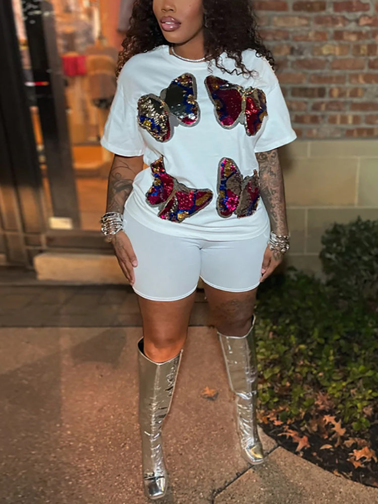 Butterfly Sequin Shorts Set