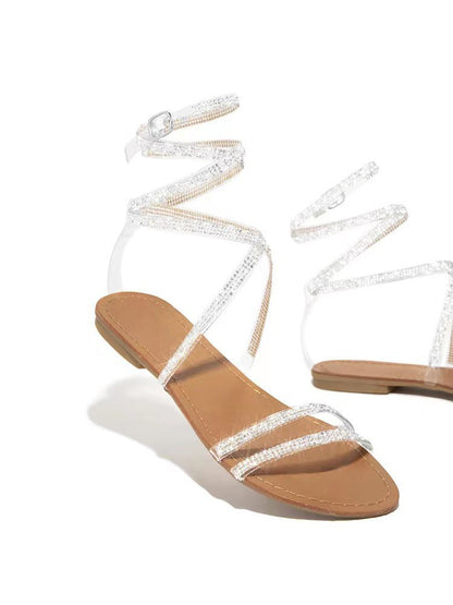 Sparkly Rhinestone Strappy Flat Sandals