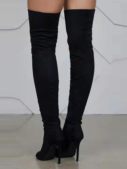 Open-Toe Side Zipper Suede Knee-High Boots