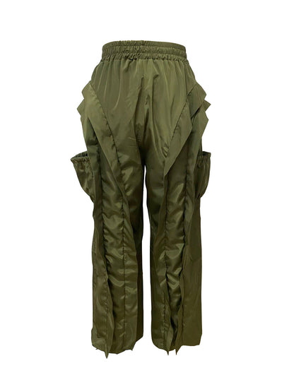 Ruffle Trim Drawstring Wide Leg Pants