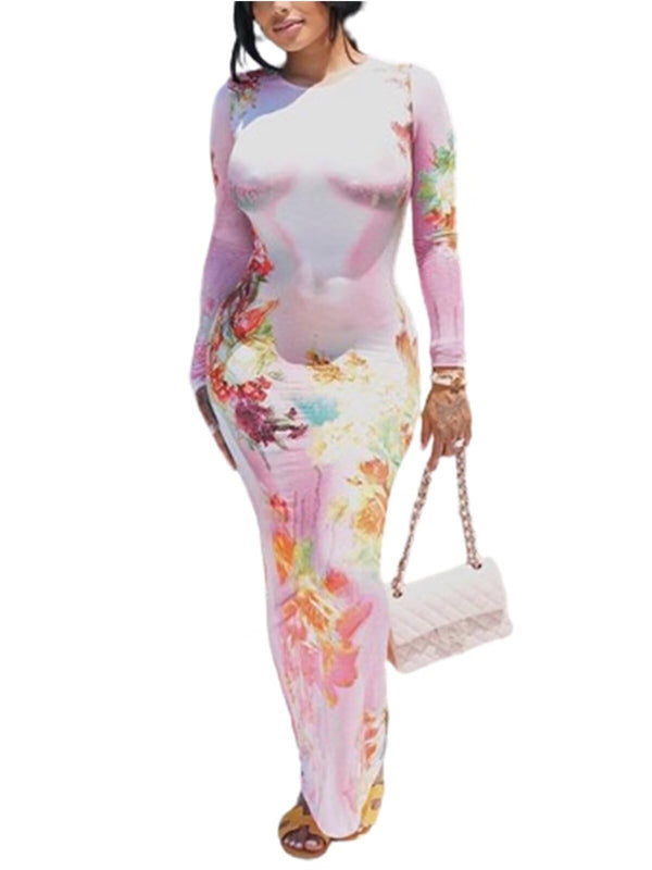 3D Floral Long Sleeve Maxi Dresses