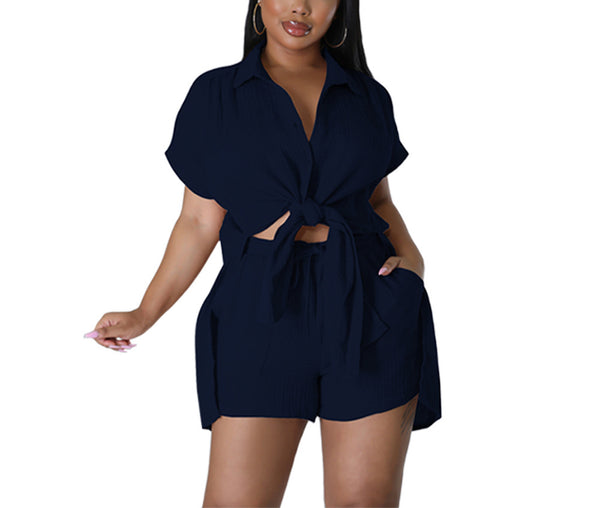 Two Piece Short Sleeve Shirt Shorts Set