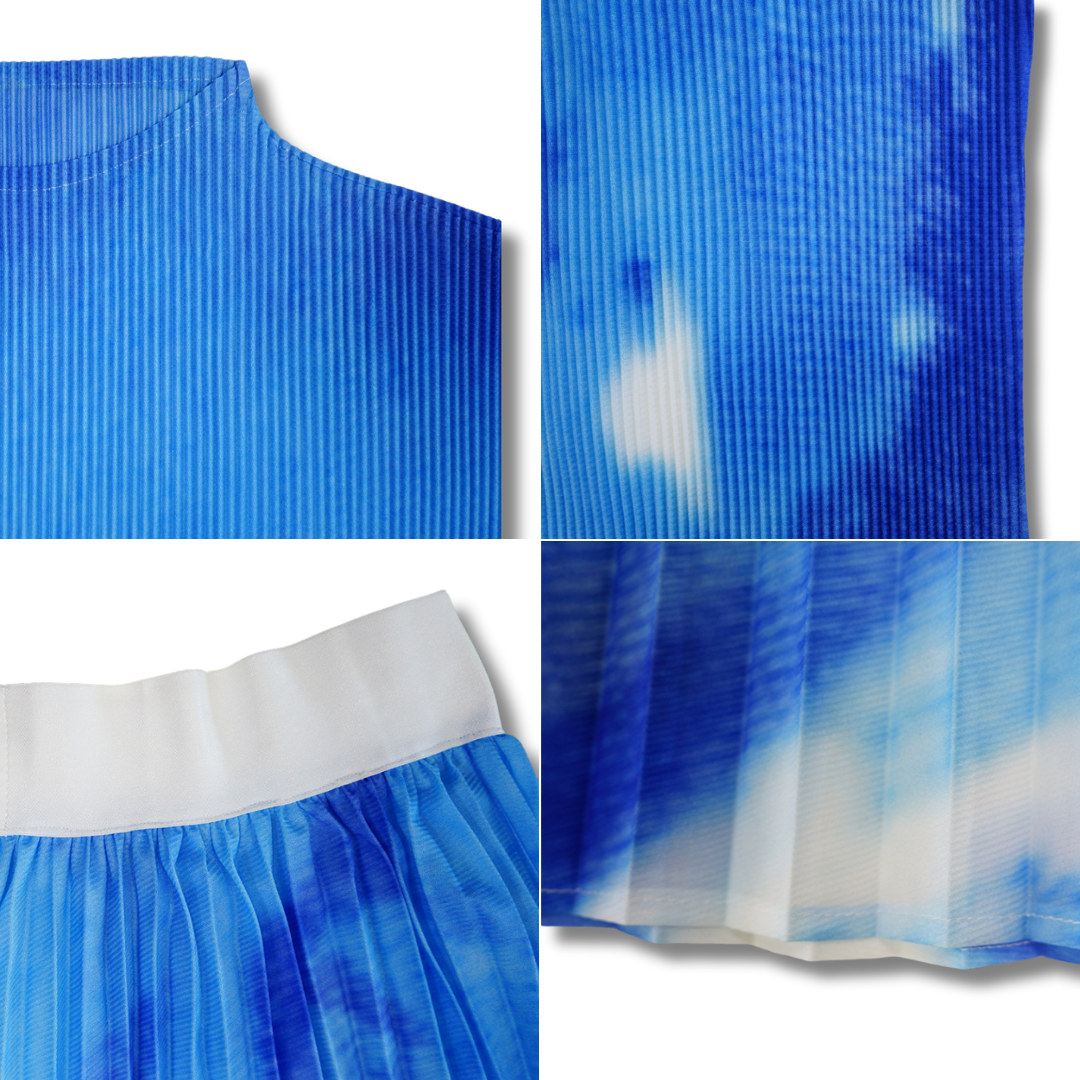 Trajes falda plisada con estampado floral de manga corta