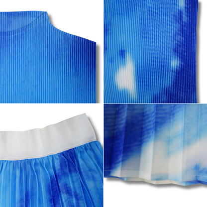 Trajes falda plisada con estampado floral de manga corta