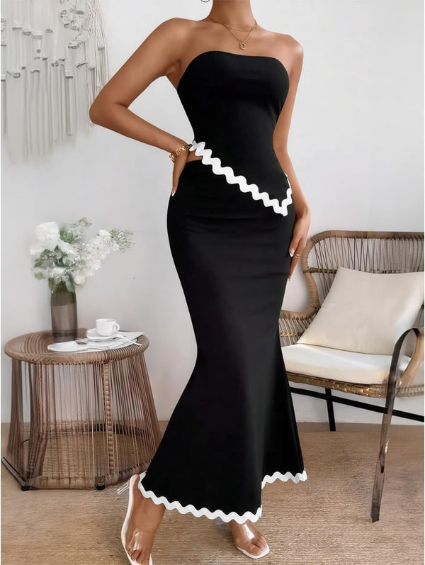 Two Piece Irregular Tube Top Maxi Skirt