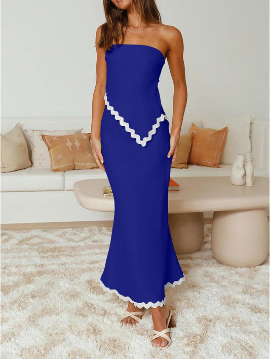 Top de tubo irregular de dos piezas y falda larga