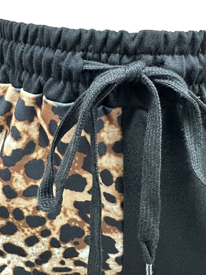 Two Pieces Leopard Patchwork Pants Set