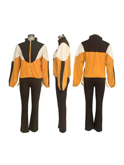 Color Block Zipper Jacket and Pants Set