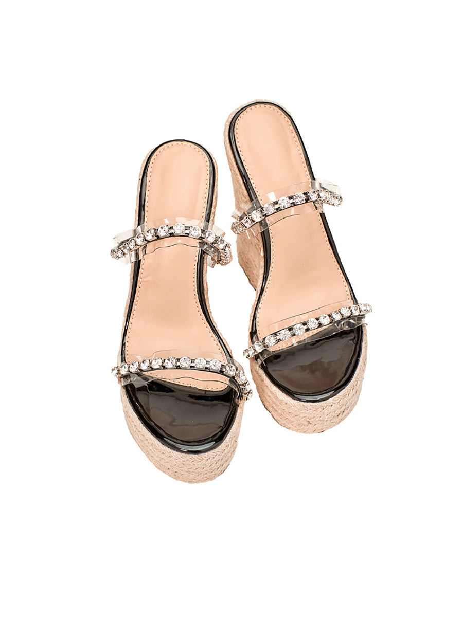 Rhinestone Transparent Strap Wedge Sandals