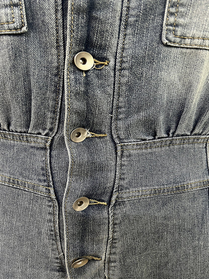 Sleeveless Button Denim Wide Leg Jumpsuit