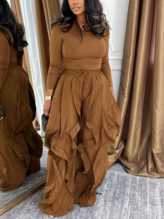 Two Piece Layered Ruched Pants Set