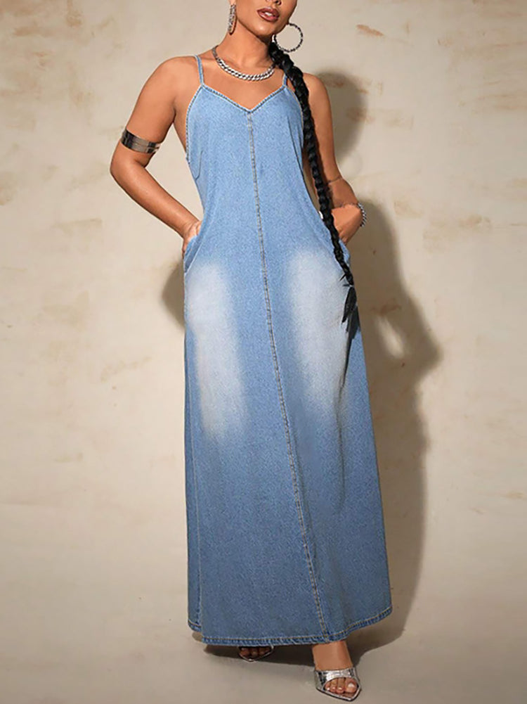 Plus Size Denim Maxi Dress