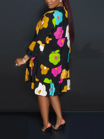 Vestido camisero de manga larga con estampado floral