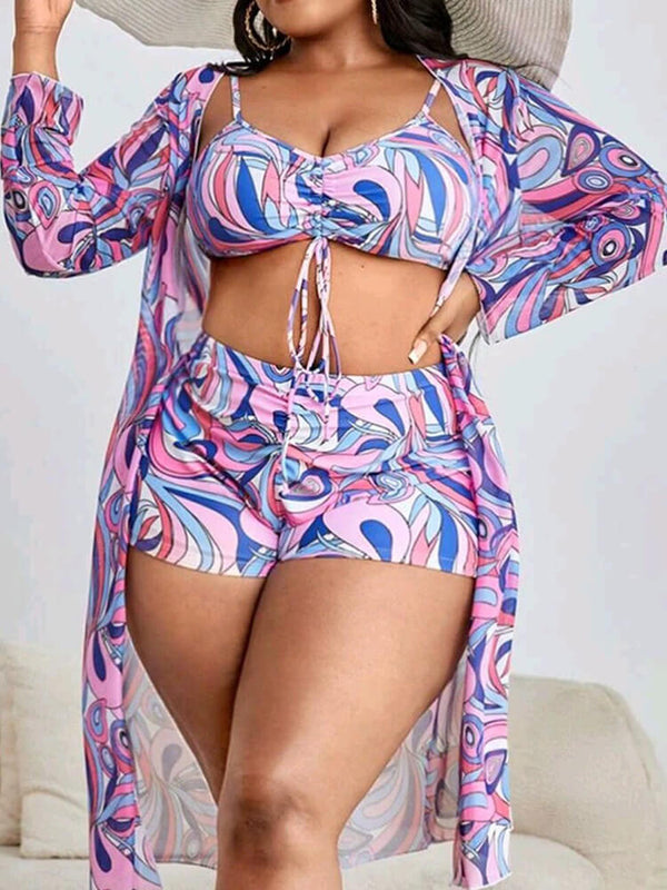 Plus Size Three Piece Floral Print Short Set