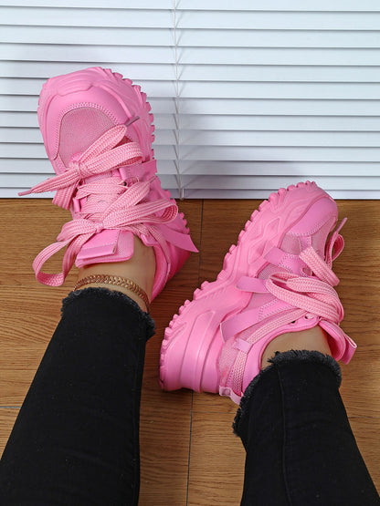 Thick Sole Breathable Mesh Lace-Up Sneakers