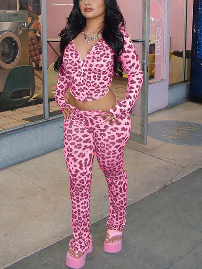 Leopard Zip Hoodie Pants Set
