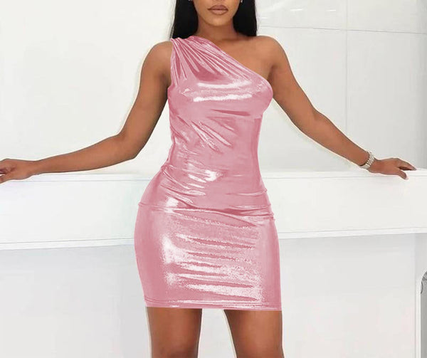 One Shoulder Sleeveless Bodycon Mini Dress